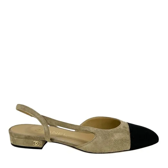 CHANEL Suede Cap Toe CC Slingbacks Size 6.5 - Picture 3 of 7